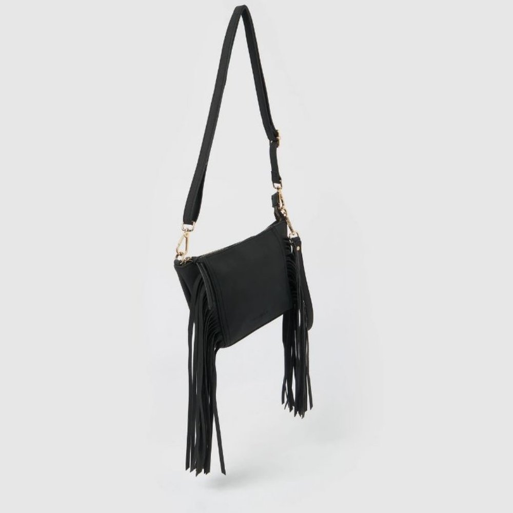 URBAN ORIGINALS Fringe Baby leather-suede women's crossbody bag + Dust bag BLACK - Picture 4 of 8